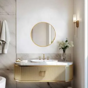 Sunniry Round Mirror 18 inch, Gold Round Mirror, Gold Metal Frame, Gold Mirrors for Wall, Bathroom, Bedroom, Vanity, Hallway.