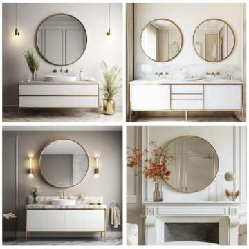 Sunniry Round Mirror 18 inch, Gold Round Mirror, Gold Metal Frame, Gold Mirrors for Wall, Bathroom, Bedroom, Vanity, Hallway.