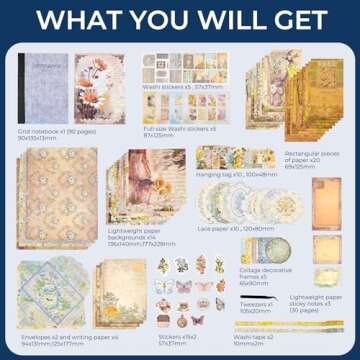 Funto Scrapbooking Kit - 202 PCS, Vintage Wonderland Collection for Arts & Crafts