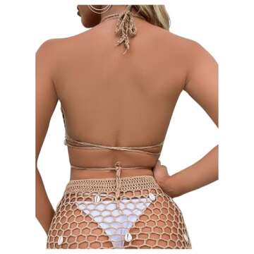 SHENHE Women's Sheer Crochet Hollow Out Shell Swimwear Swimsuit Cover Up Beach Skirt Khaki S