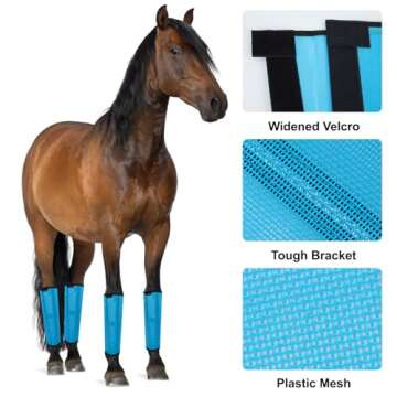 FOXLVDA Horse Fly Boots, Adjustable Fly Boots for Horses Set of 4, Comfortable Horse Leggings, Breathable Plastic Mesh Material, Horse Supplies for Reduces Stress & Leg Fatigue (Deep Purple)