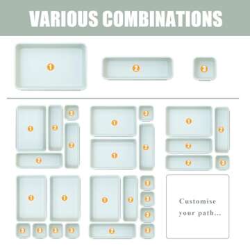 Famhap 16 PCS Plastic Drawer Organizer Set, Desk Drawer Divider Organizer Trays, Vanity Storage Bins for Makeup, Jewelry, Utensils, Gadgets for Kitchen, Bedroom, Bathroom and Office (Green)