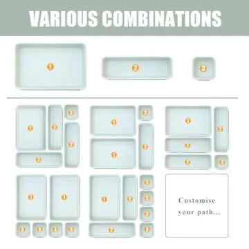 Famhap 16 PCS Plastic Drawer Organizer Set, Desk Drawer Divider Organizer Trays, Vanity Storage Bins for Makeup, Jewelry, Utensils, Gadgets for Kitchen, Bedroom, Bathroom and Office (Green)