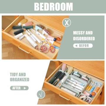 Famhap 16 PCS Plastic Drawer Organizer Set, Desk Drawer Divider Organizer Trays, Vanity Storage Bins for Makeup, Jewelry, Utensils, Gadgets for Kitchen, Bedroom, Bathroom and Office (Green)