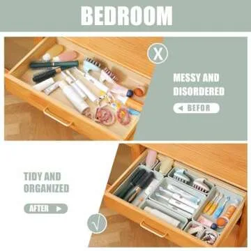 Famhap 16 PCS Plastic Drawer Organizer Set, Desk Drawer Divider Organizer Trays, Vanity Storage Bins for Makeup, Jewelry, Utensils, Gadgets for Kitchen, Bedroom, Bathroom and Office (Green)