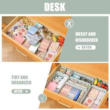 Famhap 16 PCS Plastic Drawer Organizer Set, Desk Drawer Divider Organizer Trays, Vanity Storage Bins for Makeup, Jewelry, Utensils, Gadgets for Kitchen, Bedroom, Bathroom and Office (Green)