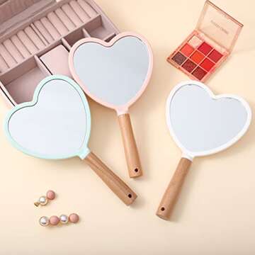Eaoundm Hand Held Mirror for Makeup, Small Wood Hand Mirror Portable Travel Vanity Mirror for Men&Women 5.5W x 9.2L inch