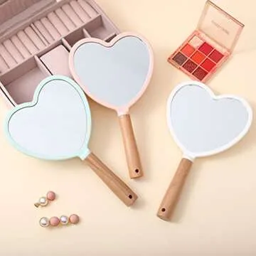 Eaoundm Hand Held Mirror for Makeup, Small Wood Hand Mirror Portable Travel Vanity Mirror for Men&Women 5.5W x 9.2L inch