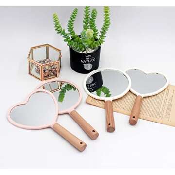 Eaoundm Hand Held Mirror for Makeup, Small Wood Hand Mirror Portable Travel Vanity Mirror for Men&Women 5.5W x 9.2L inch