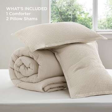 Bedsure Waffle Comforter Set Queen, Beige Soft Cotton Bedding, Waffle Weave Bed Set, 3 Pieces, 1 Comforter (90"x90") and 2 Pillow Shams, Premium Cotton Cover with Polyester Fill for All Seasons