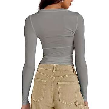 Dwnval Women Sexy Spring Casual Basic T Shirt Tops Slim Fit Crewneck Cute Long Sleeve Crop Top Blous...