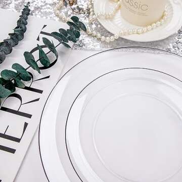 Elegant Black & Clear Disposable Plates Set for Parties