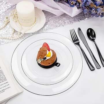 Elegant Black & Clear Disposable Plates Set for Parties