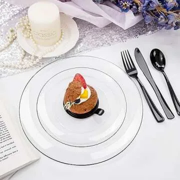 Elegant Black & Clear Disposable Plates Set for Parties