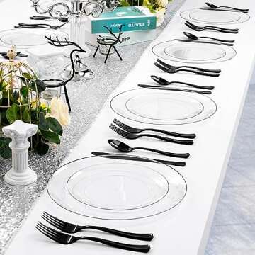 Elegant Black & Clear Disposable Plates Set for Parties