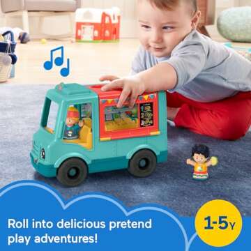 Fisher-Price Little People Musical Toddler Toy Serve It Up Food Truck Vehicle with 2 Figures for Pre...