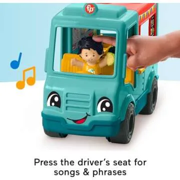 Fisher-Price Little People Musical Toddler Toy Serve It Up Food Truck Vehicle with 2 Figures for Pretend Play Kids Ages 1+ Years​