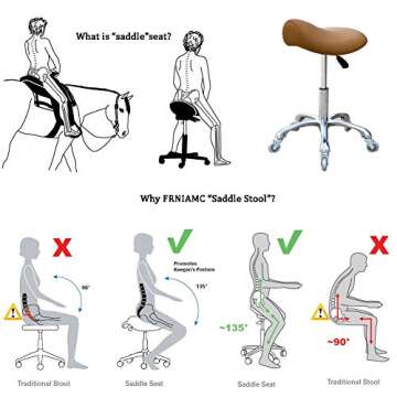 FRNIAMC Professional Saddle Stool with Wheels Ergonomic Swivel Rolling Height Adjustable for Clinic Dentist Beauty Salon Tattoo Home Office (Camel)