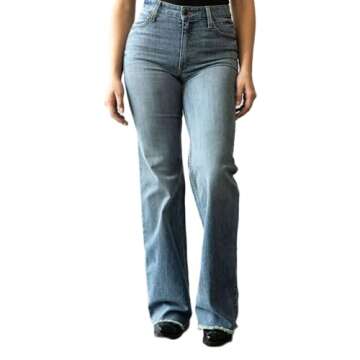 Kimes Ranch Women's Olivia Casual Western High Rise Waist Stove Pipe & Wide Leg Raw Hem Light Wash Denim Jeans