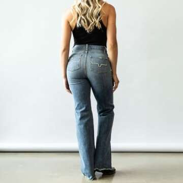 Kimes Ranch Women's Olivia Casual Western High Rise Waist Stove Pipe & Wide Leg Raw Hem Light Wash Denim Jeans