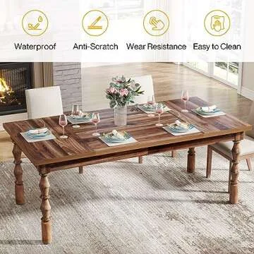 Tribesigns 62” Farmhouse Dining Table for 4-6 People, Large Rectangle Kitchen Table, Dinner Table Kitchen & Dining Room Furniture with Carved Turned Legs