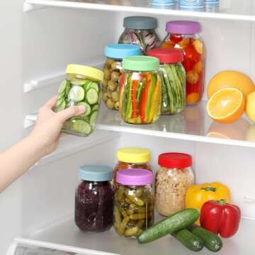 AOZITA 18 Pack Plastic REGULAR Mouth Mason Jar Lids for Ball, Kerr Regular Mouth Jars - Colored Plastic Storage Caps for Mason/Canning Jars, Leak Proof, Dishwasher Safe & Food Grade