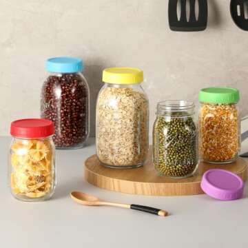AOZITA 18 Pack Plastic REGULAR Mouth Mason Jar Lids for Ball, Kerr Regular Mouth Jars - Colored Plastic Storage Caps for Mason/Canning Jars, Leak Proof, Dishwasher Safe & Food Grade
