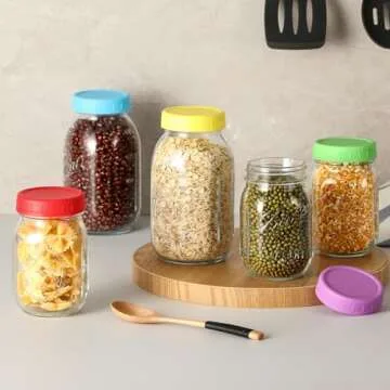 AOZITA 18 Pack Plastic REGULAR Mouth Mason Jar Lids for Ball, Kerr Regular Mouth Jars - Colored Plastic Storage Caps for Mason/Canning Jars, Leak Proof, Dishwasher Safe & Food Grade