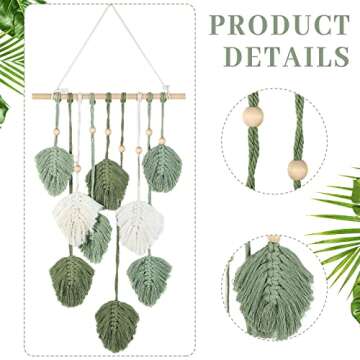 Oudain Large Macrame Wall Hanging Leaves Boho Green Leaf Macrame Tapestry Wall Decor Leaf Feather Ha...