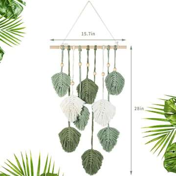 Oudain Large Macrame Wall Hanging Leaves Boho Green Leaf Macrame Tapestry Wall Decor Leaf Feather Handmade Woven Hanging Wall Art Bohemian Decoration for Bedroom Living Room Nursery 16.5 x 35.4 Inch(Green)