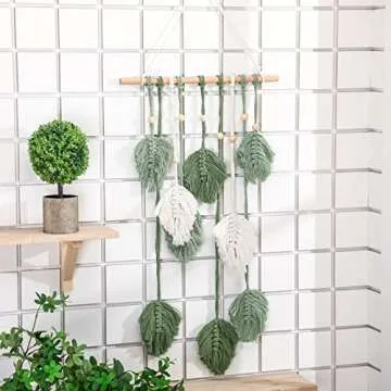 Oudain Large Macrame Wall Hanging Leaves Boho Green Leaf Macrame Tapestry Wall Decor Leaf Feather Handmade Woven Hanging Wall Art Bohemian Decoration for Bedroom Living Room Nursery 16.5 x 35.4 Inch(Green)