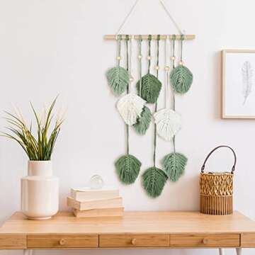 Oudain Large Macrame Wall Hanging Leaves Boho Green Leaf Macrame Tapestry Wall Decor Leaf Feather Handmade Woven Hanging Wall Art Bohemian Decoration for Bedroom Living Room Nursery 16.5 x 35.4 Inch(Green)