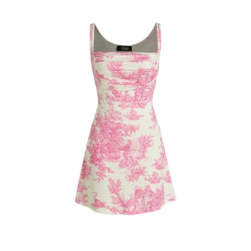CIDER Pink Toile de Jouy Ruched Mini Dress for Women