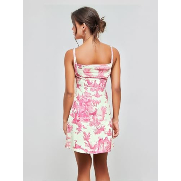 CIDER Pink Toile de Jouy Ruched Mini Dress for Women