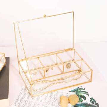 Home Details Vintage Mirrored Bottom Glass Keepsake Jewelry Organizer, Decorative Accent, Vanity, Wedding Bridal Party Gift, Candy Table Décor Jars & Boxes, 4 Compartment, Gold