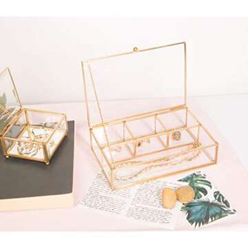 Home Details Vintage Mirrored Bottom Glass Keepsake Jewelry Organizer, Decorative Accent, Vanity, Wedding Bridal Party Gift, Candy Table Décor Jars & Boxes, 4 Compartment, Gold