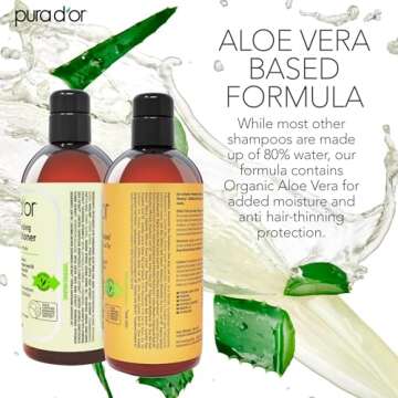 PURA D'OR MD Anti-Thinning Biotin Shampoo & Conditioner Set (16oz x2) Maximum Defense Coal-Tar Strong Scented DHT Blocker Hair Thickening Products For Women & Men, Daily Shampoo For Scalp Health