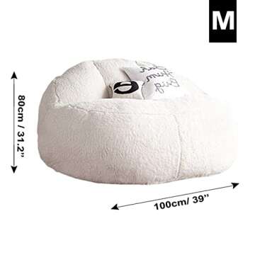 FEYOTH Mini Bean Bag Chair, No Filling Living Room Furniture Big Round Soft Fluffy(it was only a Cover, not a Full Bean Bag) Faux Fur BeanBag Lazy Sofa Bed Cover Giant Fur Bean Bag Cover