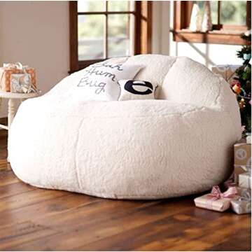 FEYOTH Mini Bean Bag Chair, No Filling Living Room Furniture Big Round Soft Fluffy(it was only a Cover, not a Full Bean Bag) Faux Fur BeanBag Lazy Sofa Bed Cover Giant Fur Bean Bag Cover