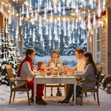 Kordain Christmas Lights Outdoor, Meteor Shower Lights Falling Star Lights 12 inch 8 Tubes 144 LED Icicle Snow Falling Lights Raindrop Lights for Xmas Tree Halloween Holiday Party Decoration, UL Plug, White