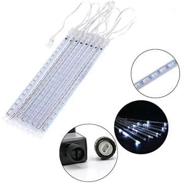 Kordain Christmas Lights Outdoor, Meteor Shower Lights Falling Star Lights 12 inch 8 Tubes 144 LED Icicle Snow Falling Lights Raindrop Lights for Xmas Tree Halloween Holiday Party Decoration, UL Plug, White