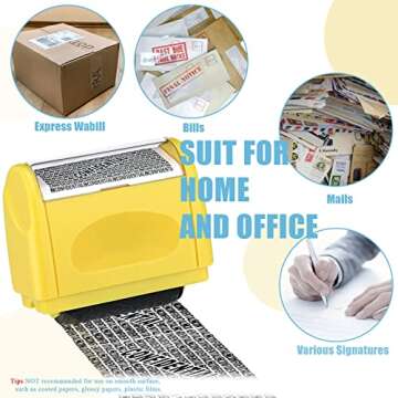 Nezyo 2 Pack Identity Protection Roller Stamp Identity Theft, Confidential, Privacy Roller Stamp Information Blocker and 4 Pack Refill Ink for ID Account Data Address Security(Yellow)