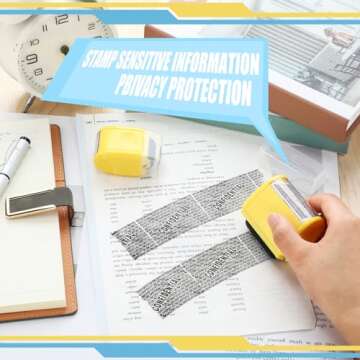 Nezyo 2 Pack Identity Protection Roller Stamp Identity Theft, Confidential, Privacy Roller Stamp Information Blocker and 4 Pack Refill Ink for ID Account Data Address Security(Yellow)