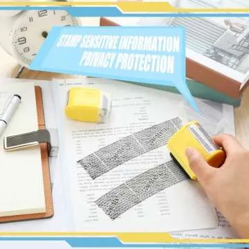 Nezyo 2 Pack Identity Protection Roller Stamp Identity Theft, Confidential, Privacy Roller Stamp Information Blocker and 4 Pack Refill Ink for ID Account Data Address Security(Yellow)