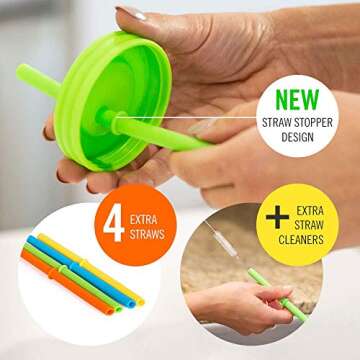 JumpinJars Toddler Cups/Kids Cups 4 Kids Mason Jar Cups with Straw (x8), 8x Lids, 4x Jackets, 2x Str...