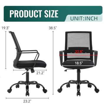 Home Office Chair Ergonomic Desk Chair Swivel Rolling Computer Chair Executive Lumbar Support Task Mesh Chair Adjustable Stool for Women Men (Black)