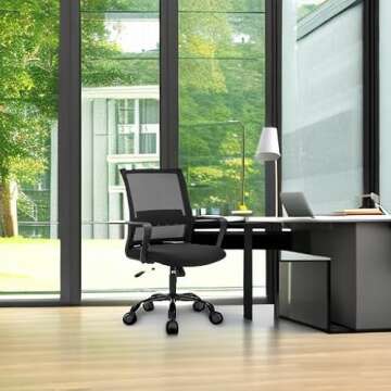 Home Office Chair Ergonomic Desk Chair Swivel Rolling Computer Chair Executive Lumbar Support Task Mesh Chair Adjustable Stool for Women Men (Black)