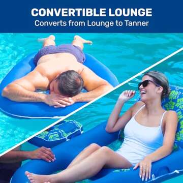 Aqua Campania Ultimate 2-in-1 Pool Float Lounge – Extra Large – Inflatable Pool Floats for Adults with Adjustable Backrest & Cupholder Caddy – Royal/Lime Hibiscus