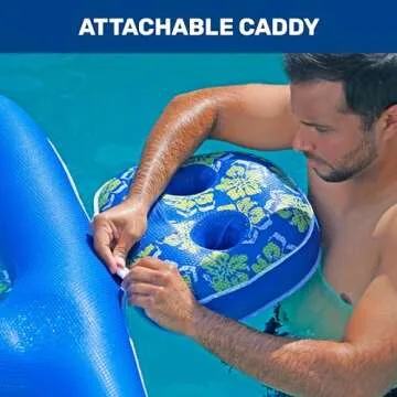 Aqua Campania Ultimate 2-in-1 Pool Float Lounge – Extra Large – Inflatable Pool Floats for Adults with Adjustable Backrest & Cupholder Caddy – Royal/Lime Hibiscus