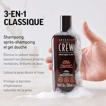 American Crew Shampoo, Conditioner & Body Wash for Men, 3-in-1, 33.8 Fl Oz
